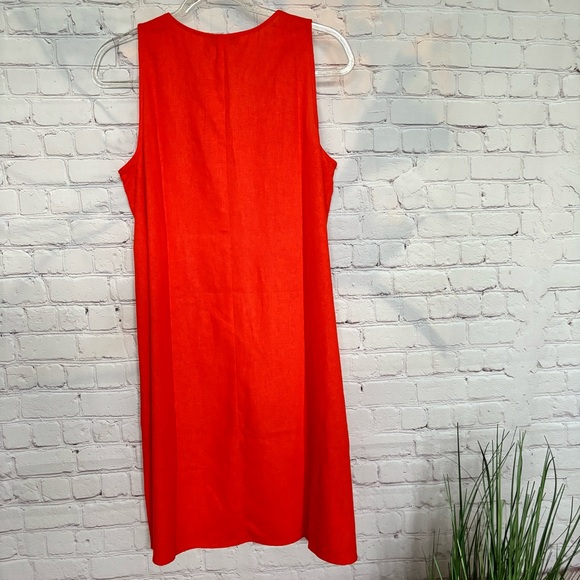 NINE WEST Gina Trapeze Linen Blend Orange V-Neck Sleeveless Dress--10 - Picture 7 of 12